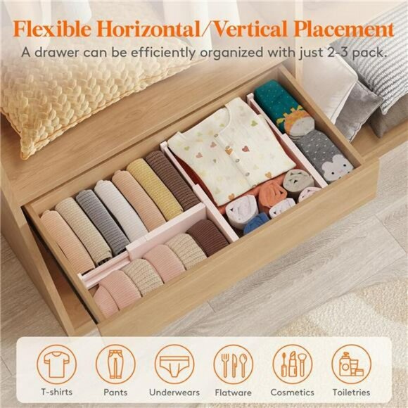 Lifewit Adjustable Drawer Dividers 8 Pack Closet Dresser Organizer Pink - Picture 5 of 7